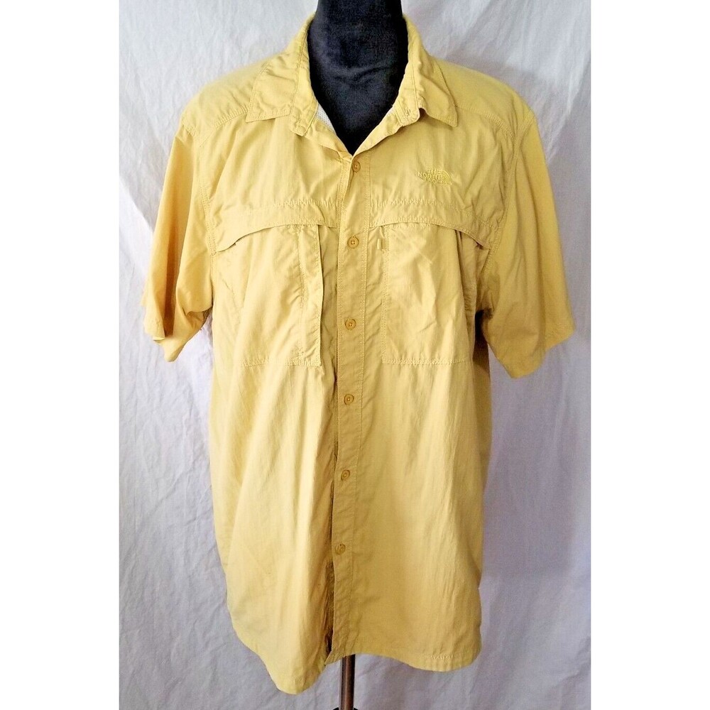 The North Face Mustard Yellow Ripstop Fishing Travel Short Sleeve Shirt Men's L